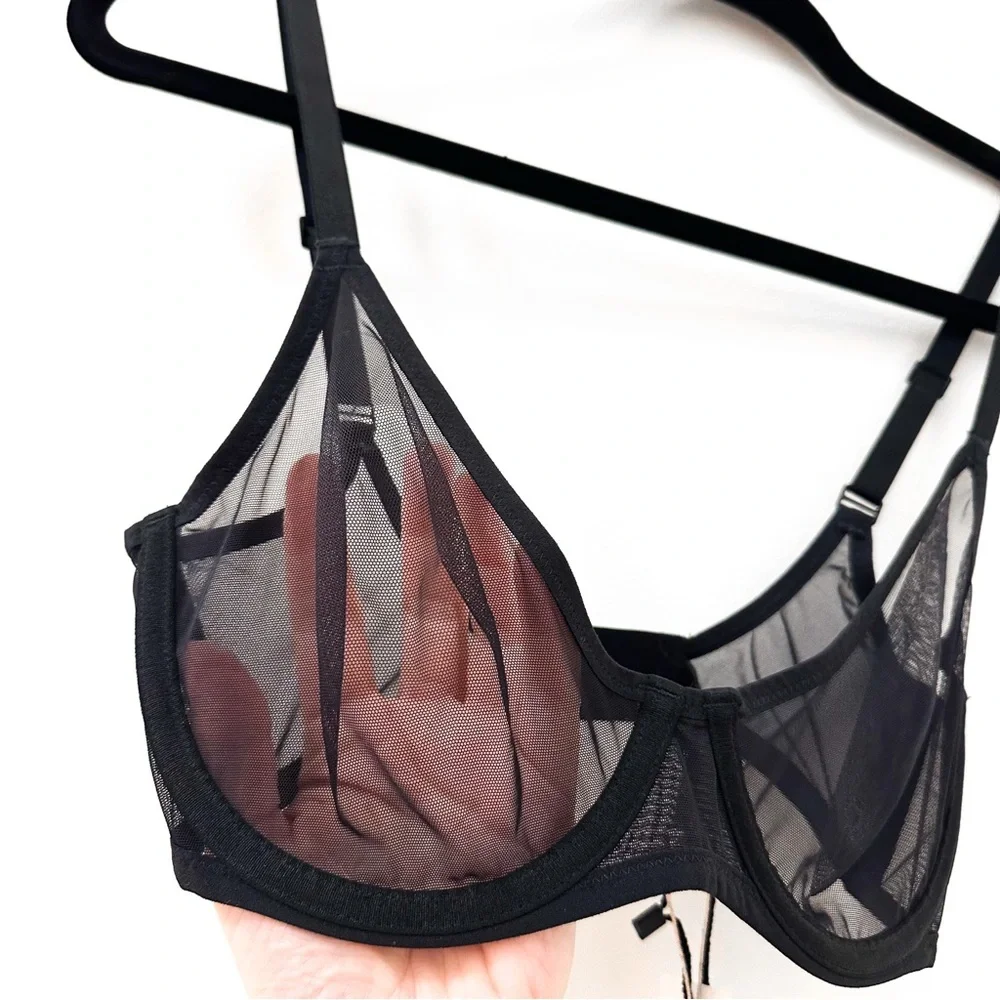 NWT Skims Ultra Fine Mesh Scoop Bra Sheer Underwire Onyx black sz 32DD - Picture 6 of 10